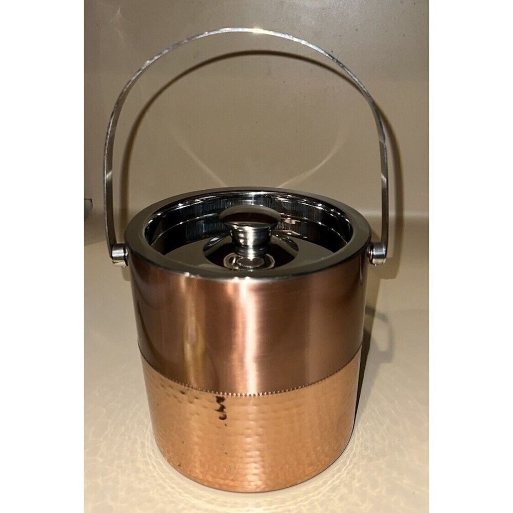 Godinger Hammered Copper Colored Ice Bucket Lid Handle Stainless Steel Barware